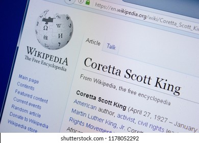 Ryazan, Russia - September 09, 2018 - Wikipedia Page About Coretta Scott King On A Display Of PC.