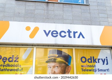 Rybnik, Poland - June 4, 2021: Logo And Sign Of Vectra S.A., One Of The Largest Cable TV Operators In Poland.