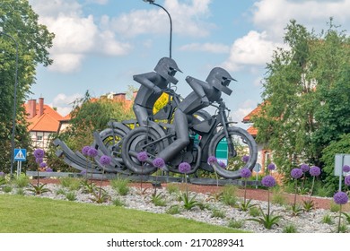 Rybnik, Poland - May 30, 2022: Speedway Rider Sculptures On Gliwice Roundabout.