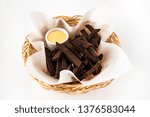 rye bread chips with sauce