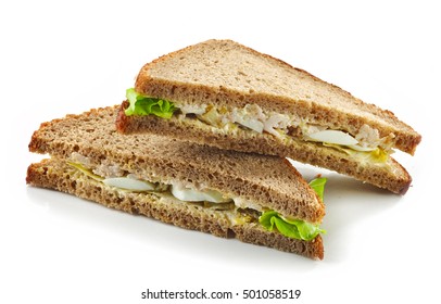 Rye Bread Sandwich With Chicken And Egg Isolated On White Background
