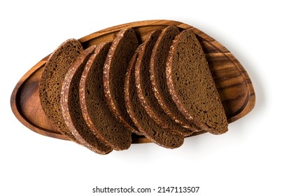 Rye bread slices isolated over white background. Flat lay, top view.