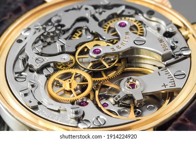 Rzeszow, Poland - February 9, 2021: The mechanism of a Zenith watch. Zenith is one of the most famous luxury watch brands in the world.