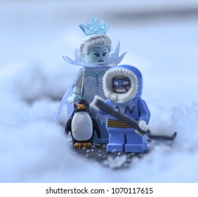 Rzeszow, Poland - January 2018 - Lego Minifigure Ice Queen With Her Servant