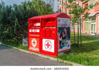 Rzeszow, Poland - June 13, 2020: Container For Clothing Polish Red Cross (Polish: Polski Czerwony Krzyz).