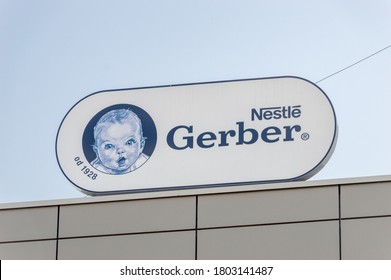 Rzeszow, Poland - June 13, 2020: Nestle Gerber Logo. Gerber Products Company Is An American Purveyor Of Baby Food And Baby Products.