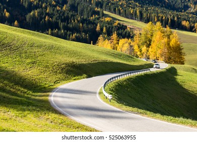 S Curve Road In Autumn Bolzano ,Itlay.