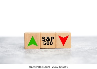 S and P 500 Index symbol. wooden cubes with an arrow that symbolizing that the S and P 500 Index is changing the trend, goes up instead of down. Business, S and P 500 concept. 