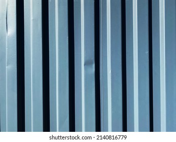 S Shipping Container Storage Building Side Wall Corrugated Metal Evening Steel Blue Closeup