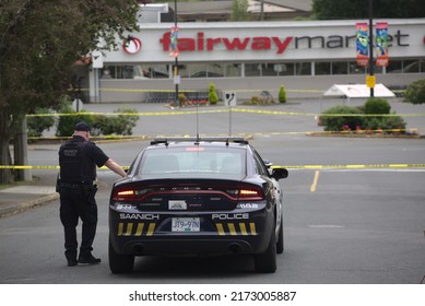 Saanich, BC - June 29th 2022: Saanich Police Enter Their Second Day Of Investigation Into A Bank Robbery Turned Shootout That Left 2 Suspects Dead And 6 Officers Wounded 