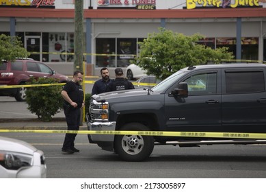 Saanich, BC - June 29th 2022: Saanich Police Enter Their Second Day Of Investigation Into A Bank Robbery Turned Shootout That Left 2 Suspects Dead And 6 Officers Wounded The Day Prior