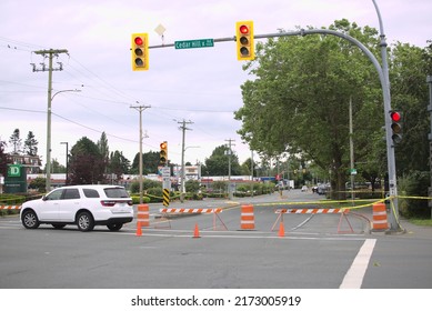 Saanich, BC - June 29th 2022: Saanich Police Enter Their Second Day Of Investigation Into A Bank Robbery Turned Shootout That Left 2 Suspects Dead And 6 Officers Wounded The Day Prior