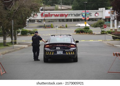 Saanich, BC - June 29th 2022: Saanich Police Enter Their Second Day Of Investigation Into A Bank Robbery Turned Shootout That Left 2 Suspects Dead And 6 Officers Wounded The Day Prior