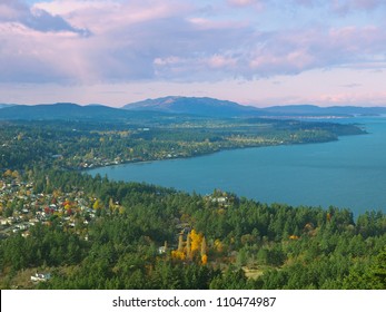 Saanich Peninsula and Cordova Bay on  Vancouver Island view from above
