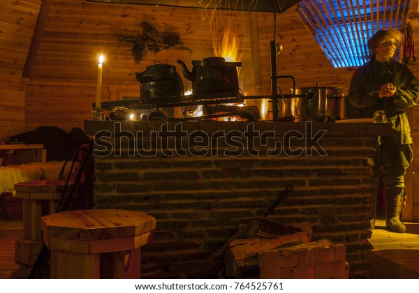 Saariselka Finland November 29 2010 Fireplace Stock Photo Edit