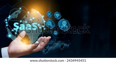SaaS - software as a service. Technology and network concept. Code line of programming internet application