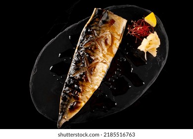 Saba Steak On Black Background