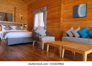 Sabah, Malaysia, Apr 11 2022, Beautiful Wooden Bedroom With Beach Theme Design.