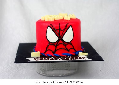 Sabah, Malaysia - August 8, 2018 : Spiderman Inspired Cake With White Chocolate On Top. Illustrative Editorial.