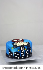 Sabah, Malaysia-July 19, 2019 : Spiderman Mavel Inspired Cake For Kids Birthday Party With Copy Space.