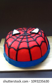 Sabah, Malaysia-May 17, 2018 : Spiderman Inspired Fondant Cake Art With Black Background.