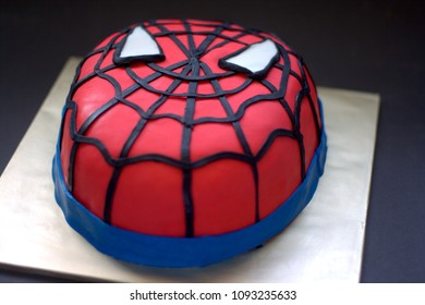 Sabah, Malaysia-May 17, 2018 : Spiderman Inspired Fondant Cake Art With Black Background.