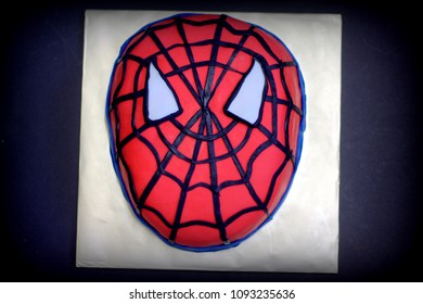 Sabah, Malaysia-May 17, 2018 : Spiderman Inspired Fondant Cake Art With Black Background.