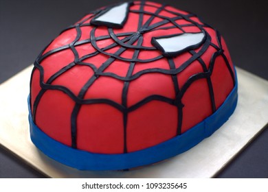 Sabah, Malaysia-May 17, 2018 : Spiderman Inspired Fondant Cake Art With Black Background.