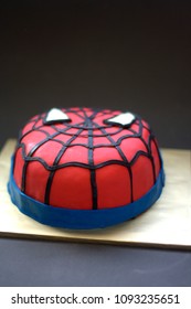 Sabah, Malaysia-May 17, 2018 : Spiderman Inspired Fondant Cake Art With Black Background.