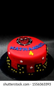 Sabah, Malaysia-November 2, 2019 : Spiderman Inspired Cake Red And Black Theme For Kids Birthday Party.