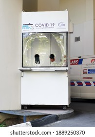 Sabah,Malaysia - January 8 2021 : Outdoor Scenery During Day Time With Covid 19 Screening Cubicle Station At Queen Elizabeth Hospital.