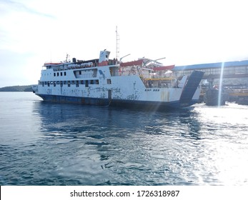Sabang, Aceh, Indonesia - December 3, 2019: A ferry that connects Weh Island and Banda Aceh is about to approach the Sabang harbour.