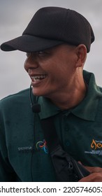 Sabang, Indonesia - July 30, 2022: Sabang Man Tour Guide Portrait Photo Wearing A Hat On A Boat, Weh Island 