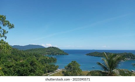 Sabang, Indonesia - June 22, 2021: The sea and small islands are very charming because of summer, Aceh Province, Indonesia on June 22, 2021