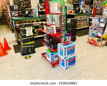 Sac, CA - February 27, 2021: Interior Of  O'Reilly Auto Parts Store With View Of The Checkout Registers. 