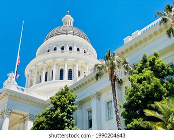 Sac, CA - May 12, 2021: State Capitol Building Closeup On A Sunny Day. 