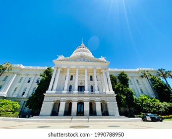 Sac, CA - May 12, 2021: Wide Angle View Of The State Capitol Building In Sacramento Downtowns.