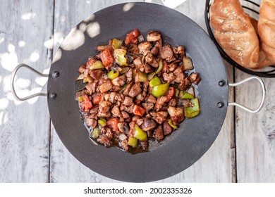 Sac dish with eggplant, potato, tomato. Sac Tava, Sac Kavurma - Shutterstock ID 2002335326