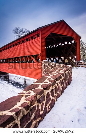 Sach's Covered Bridge during the winter, near Gettysburg, Pennsylvania.