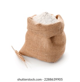 Sack bag with flour and wheat ear isolated on white background - Powered by Shutterstock