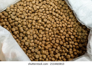 A Sack Filled With Beef Meal Flavored Dog Food Pellets. At A Pet Supply Store.