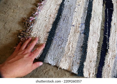 sackcloth, handmade woven sackcloth-carpet, Anatolian rug motifs in the village house,
