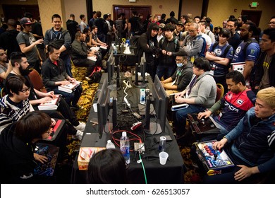 SACRAMENTO - APRIL 15: Crowd Of Spectators Watching Professional ESports Athletes Play Street Fighter V At Video Game Tournament NCR NorCal Regionals 2017.