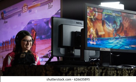 SACRAMENTO - APRIL 15: ESports Athlete HiddenByArt Playing Street Fighter V Match At Video Game Tournament NCR NorCal Regionals 2017.