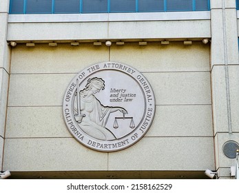 Sacramento, CA - April 30, 2022: State Of California Attorney General Emblem At The Entrance To The Office Building.