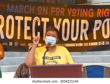 Sacramento, CA - Aug 28, 2021: Betty Williams From The NAACP Speaking At The March On For Voting Rights Rally Outside The State Capitol Building.