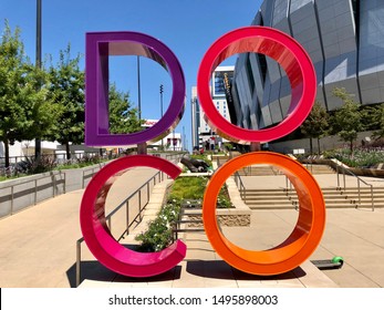 Sacramento, CA - August 28, 2019: DOCO Sign By Golden One Center Closeup. 