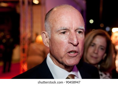 SACRAMENTO, CA - DEC 8: Governor Jerry Brown Arrives At The California Hall Of Fame Ceremonies At The Sacramento Memorial Auditorium In Sacramento, California On December 8, 2011