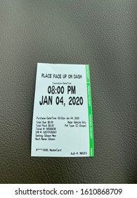 Sacramento, CA - January 4, 2020: Parking Receipt On Dash To Show Proof Of Payment To A Park Ranger.