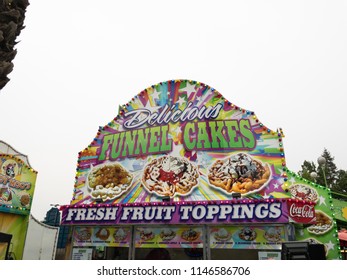 Sacramento, CA - July 29, 2018: Funnel Cake Stand At California State Fair. Popular And Tasty Snack At This Fair.